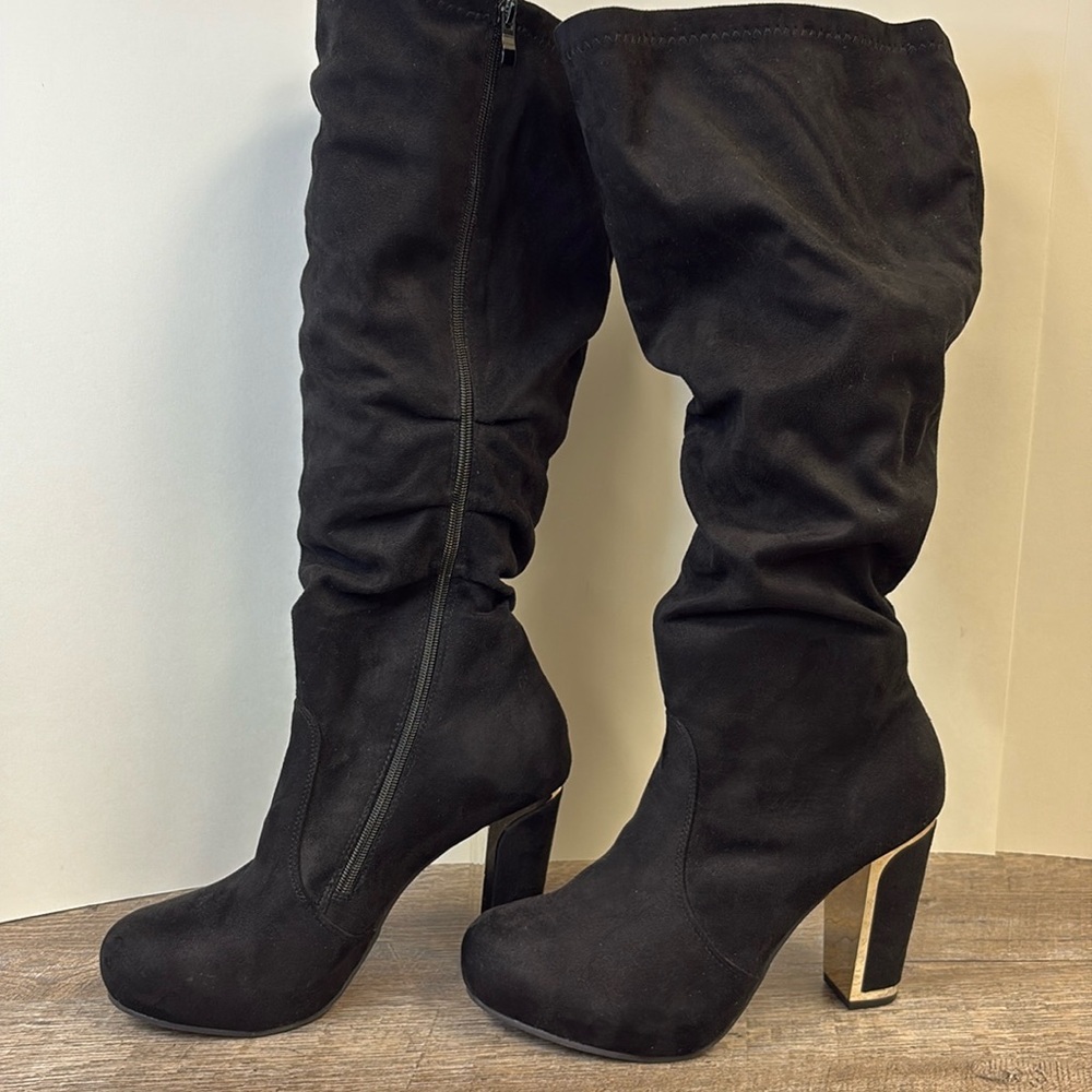 Torrid Black Metal Heel Slouch Boots Size 9.5W